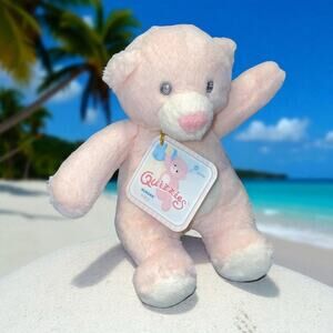 Aurora Baby Quizzies Pink Plush Bear Rattle Stuffed Animal Nursery Decor 6" Gift